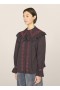 Blossoms Gingham Cotton Shirt Navy Brown | Women’s YMC