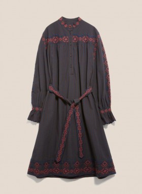 Abery Gingham Cotton Dress Navy Brown | Women’s YMC