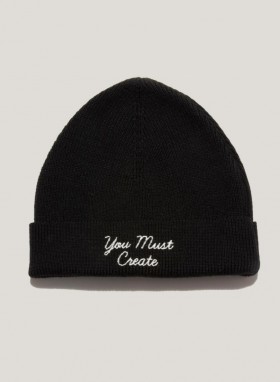 Embroidered Merino Wool Beanie Hat Black | Women’s YMC