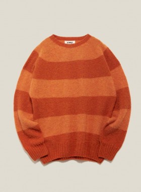 Suedehead Stripe Crew Neck Jumper Red Orange | Men’s YMC