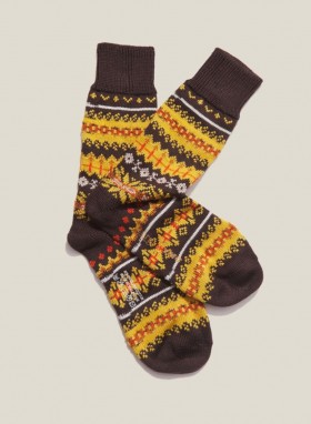  Skarpety wełniane Fair Isle w kolorze brązowym | YMC damskie