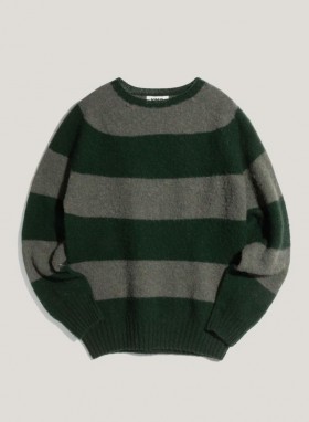  Suedehead Stripe Crew Neck Jumper Green | Męski YMC