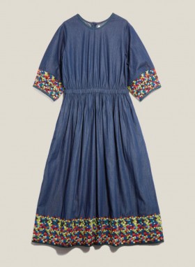  Rochie din denim cu broderie Garden, indigo | YMC pentru femei