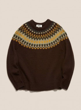 Pulover cu guler rotund Wings Fair Isle, maro, multicolor | YMC pentru bărbați