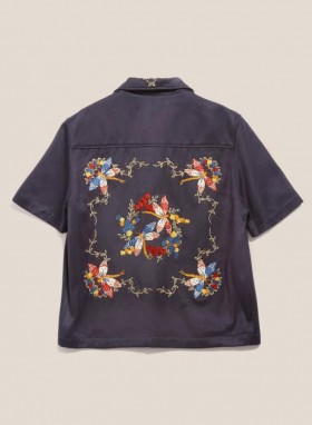  Camisa de manga corta de algodón con bordado Vegas, azul marino | YMC para mujer