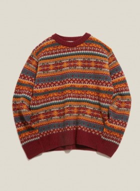  سترة Duke Fair Isle Crew Neck باللون العنابي متعدد الألوان | YMC للرجال