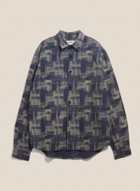  Chemise Curtis Block Print Seersucker bleu marine | Homme YMC
