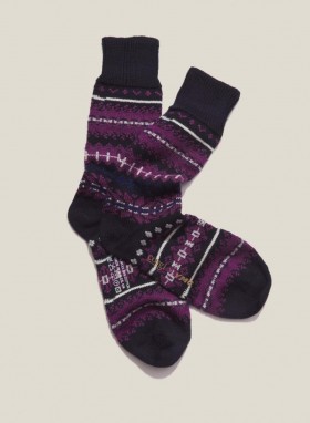  Chaussettes en laine Fair Isle bleu marine | YMC pour femmes