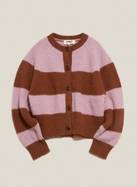  Gilet à rayures en queue de renard marron et rose | Femme YMC