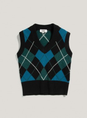  Gilet en maille à losanges Heidi, noir et multicolore | Femme YMC