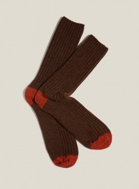  Chaussettes en laine recyclée Benjamin couleur chocolat | YMC pour hommes