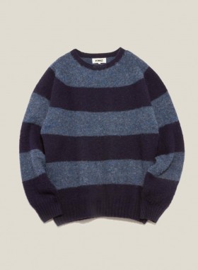  Pull à col rond rayé Suedehead bleu marine | Homme YMC